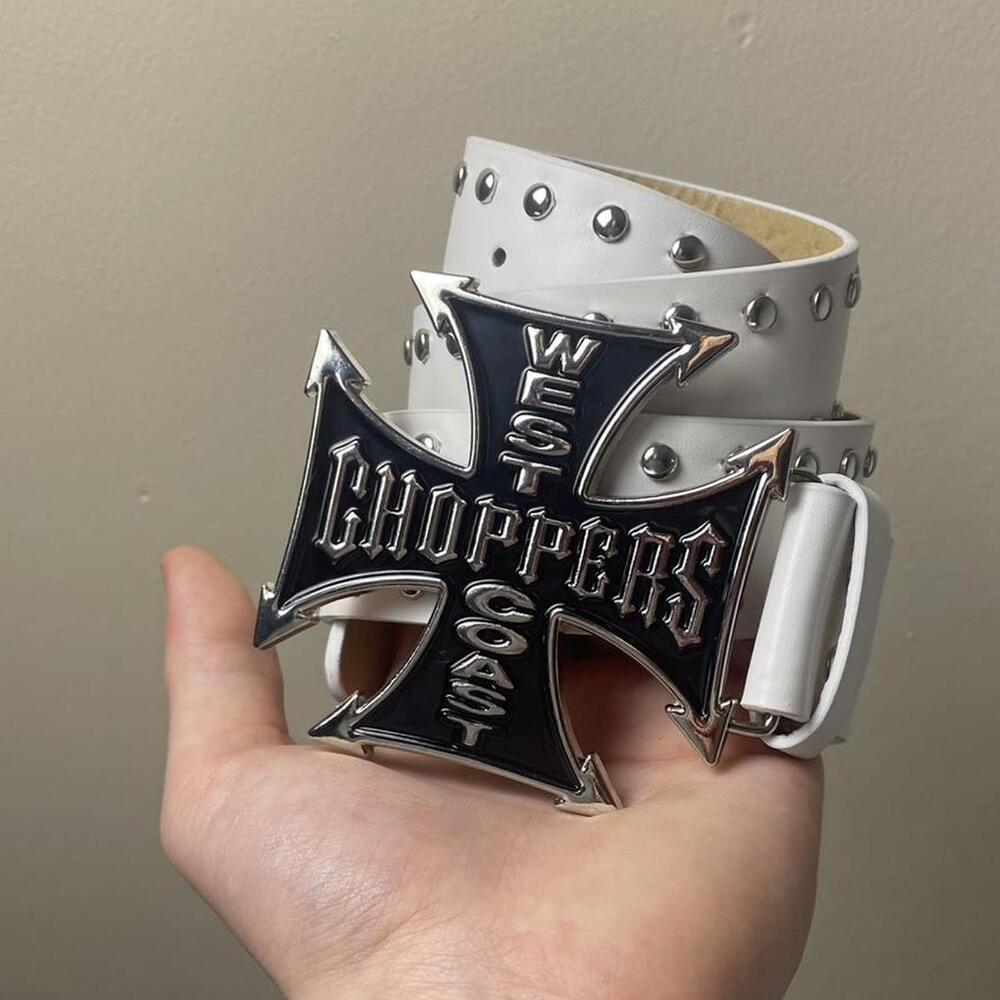 West Coast Choppers white leather Y2K studded belt